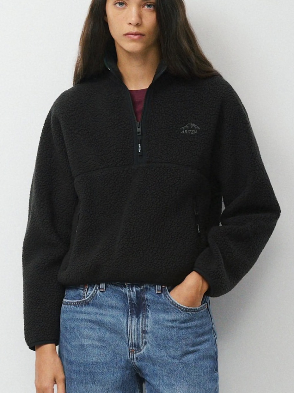 Aritzia Tna Polartec Thermal Pro Mockneck 1/2 Zip Hi-Hip Sweater - Black - Sz M